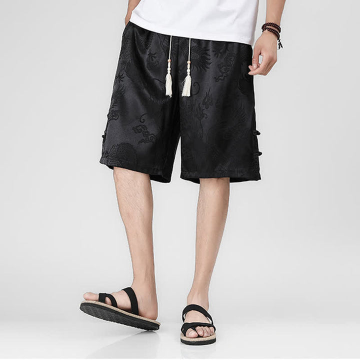 Buddha Stones Pantalones cortos de verano para hombre con cordón ajustable, estampado de dragón y rana, botones laterales y bolsillos. - image 5