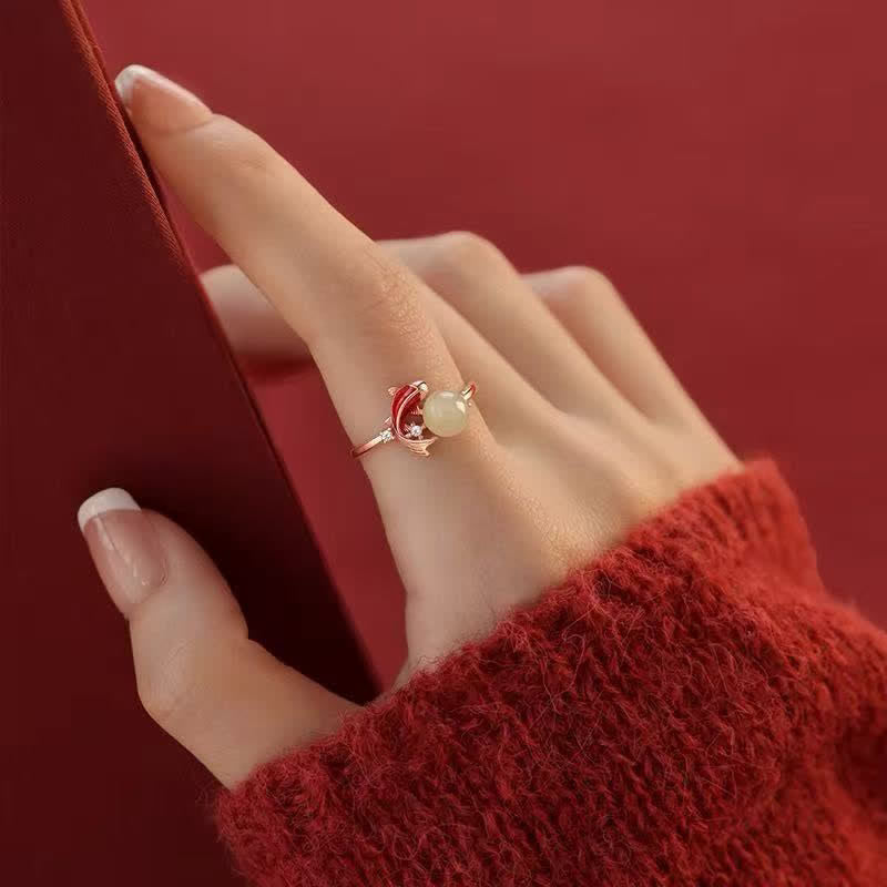 Buddha Stones Anillo abierto ajustable inspirado en la perla del éxito de los peces koi de cobre - image 10