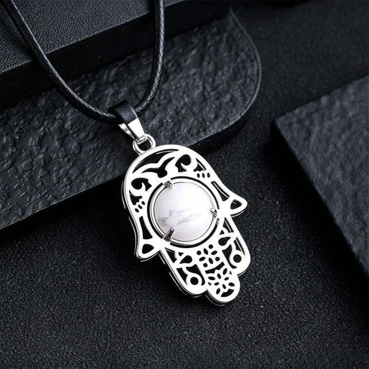 Buddha Stones Collar de fuerza con incrustaciones de cristal de palma de Hamsa y obsidiana negra natural - Turquesa natural (el color puede variar) - image 16