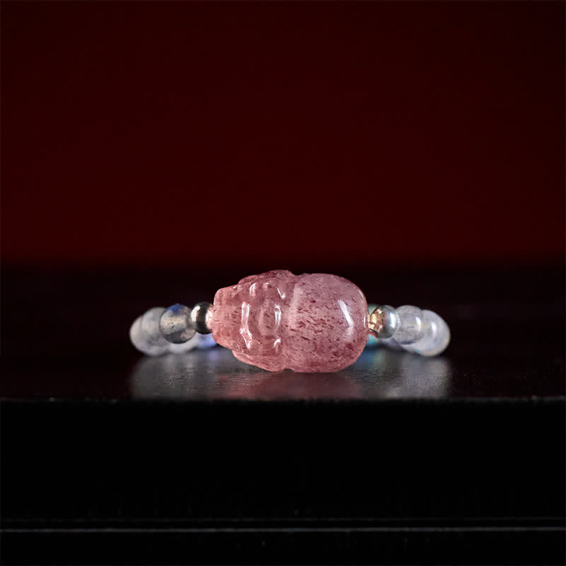 Buddha Stones Anillo elástico curativo PiXiu con minicuentas de 3 mm, piedra lunar natural, turmalina, granate, perla y cuarzo fresa. - image 11