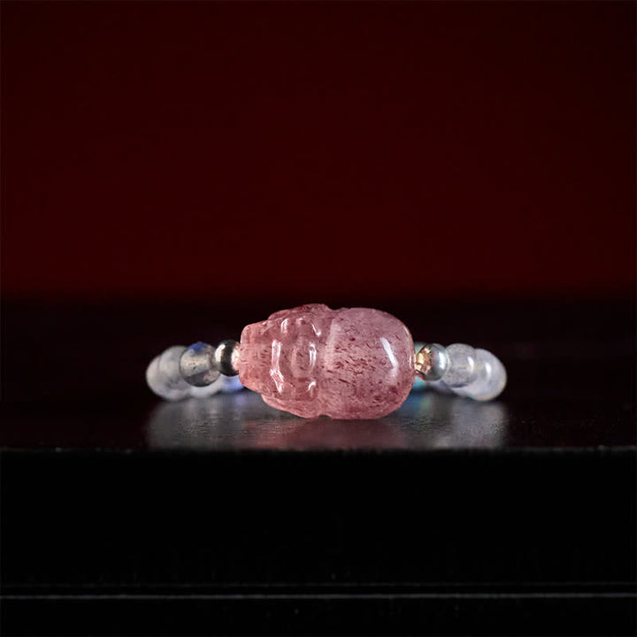 Buddha Stones Anillo elástico curativo PiXiu con minicuentas de 3 mm, piedra lunar natural, turmalina, granate, perla y cuarzo fresa. - image 11