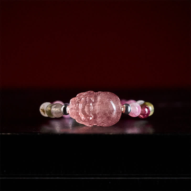 Buddha Stones Anillo elástico curativo PiXiu con minicuentas de 3 mm, piedra lunar natural, turmalina, granate, perla y cuarzo fresa. - image 18
