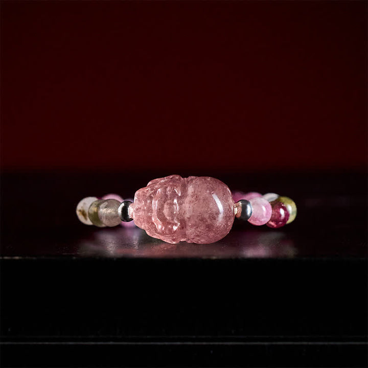 Buddha Stones Anillo elástico curativo PiXiu con minicuentas de 3 mm, piedra lunar natural, turmalina, granate, perla y cuarzo fresa. - image 18
