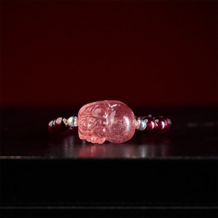 Buddha Stones Anillo elástico curativo PiXiu con minicuentas de 3 mm, piedra lunar natural, turmalina, granate, perla y cuarzo fresa. - image 3