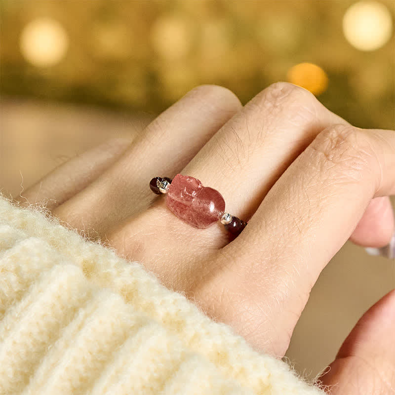 Buddha Stones Anillo elástico curativo PiXiu con minicuentas de 3 mm, piedra lunar natural, turmalina, granate, perla y cuarzo fresa. - image 4
