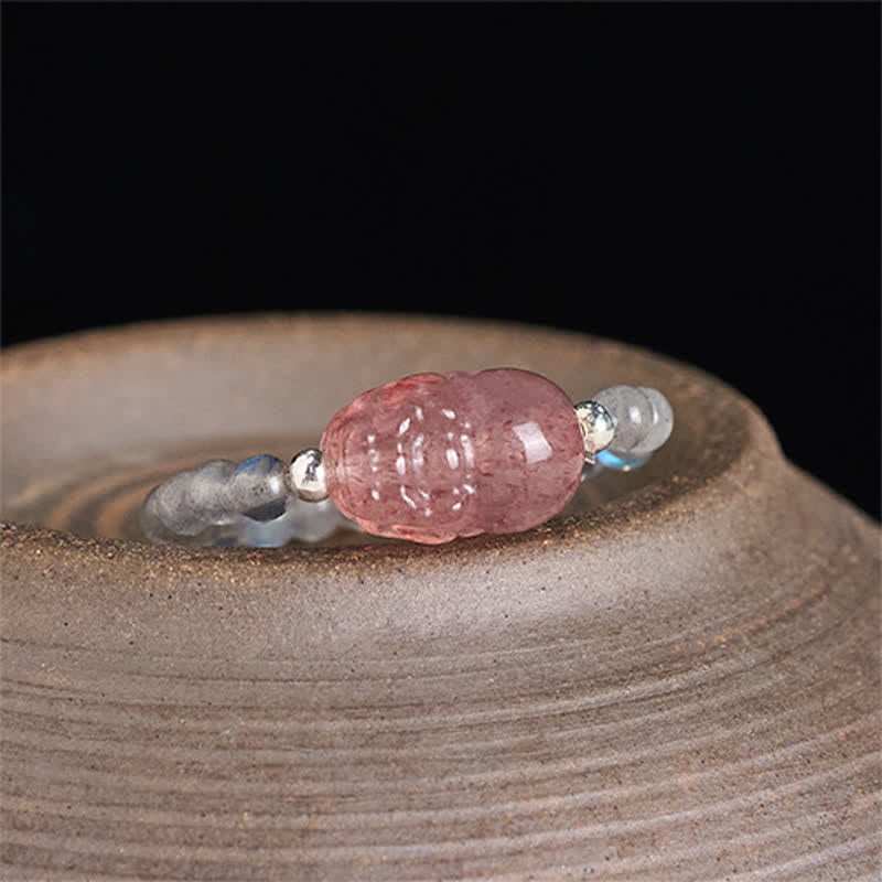 Buddha Stones Anillo elástico curativo PiXiu con minicuentas de 3 mm, piedra lunar natural, turmalina, granate, perla y cuarzo fresa. - image 10