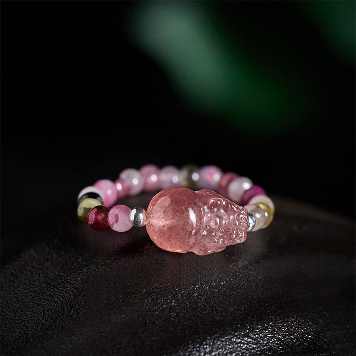 Buddha Stones Anillo elástico curativo PiXiu con minicuentas de 3 mm, piedra lunar natural, turmalina, granate, perla y cuarzo fresa. - image 16