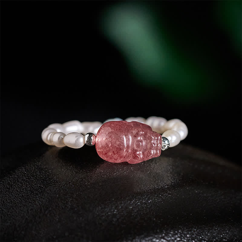 Buddha Stones Anillo elástico curativo PiXiu con minicuentas de 3 mm, piedra lunar natural, turmalina, granate, perla y cuarzo fresa. - image 24