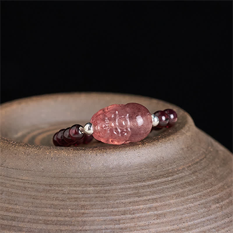 Buddha Stones Anillo elástico curativo PiXiu con minicuentas de 3 mm, piedra lunar natural, turmalina, granate, perla y cuarzo fresa. - image 2