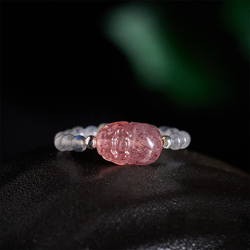 Buddha Stones Anillo elástico curativo PiXiu con minicuentas de 3 mm, piedra lunar natural, turmalina, granate, perla y cuarzo fresa. - image 12