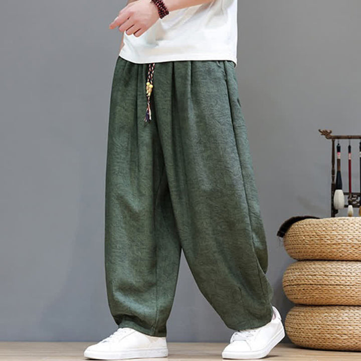 Buddha Stones Pantalones harem de verano para hombre, estilo bohemio, con cordón ajustable y estampado floral liso, con bolsillos. - image 3