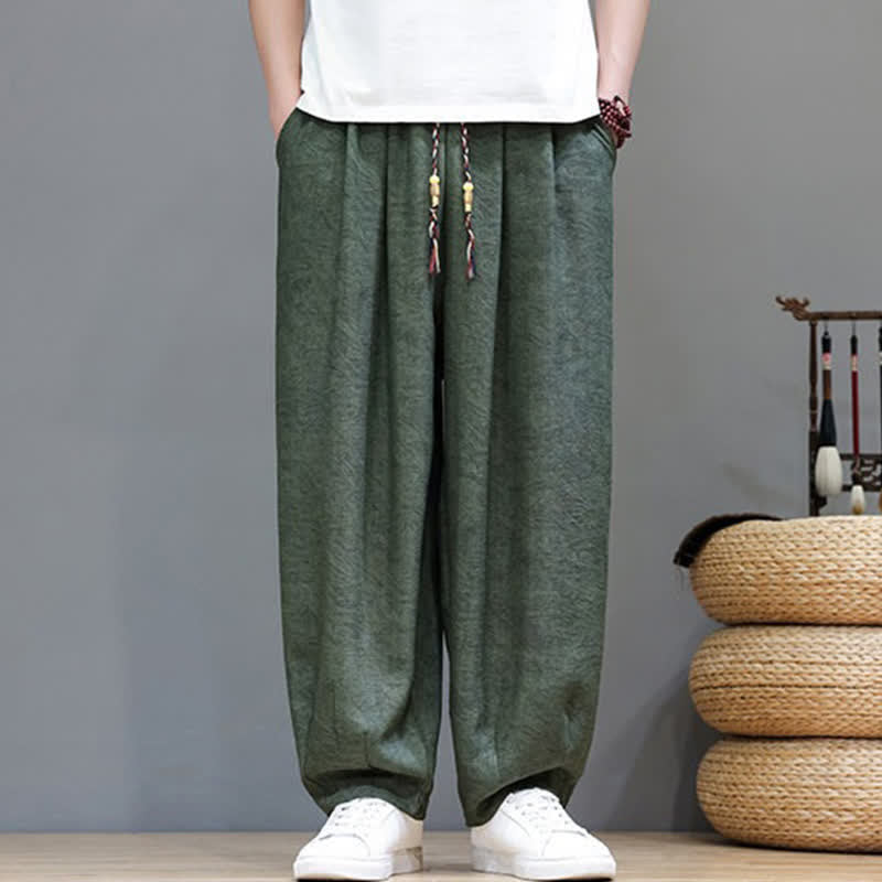 Buddha Stones Pantalones harem de verano para hombre, estilo bohemio, con cordón ajustable y estampado floral liso, con bolsillos. - image 1