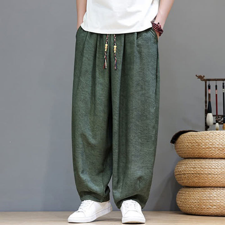 Buddha Stones Pantalones harem de verano para hombre, estilo bohemio, con cordón ajustable y estampado floral liso, con bolsillos. - image 2