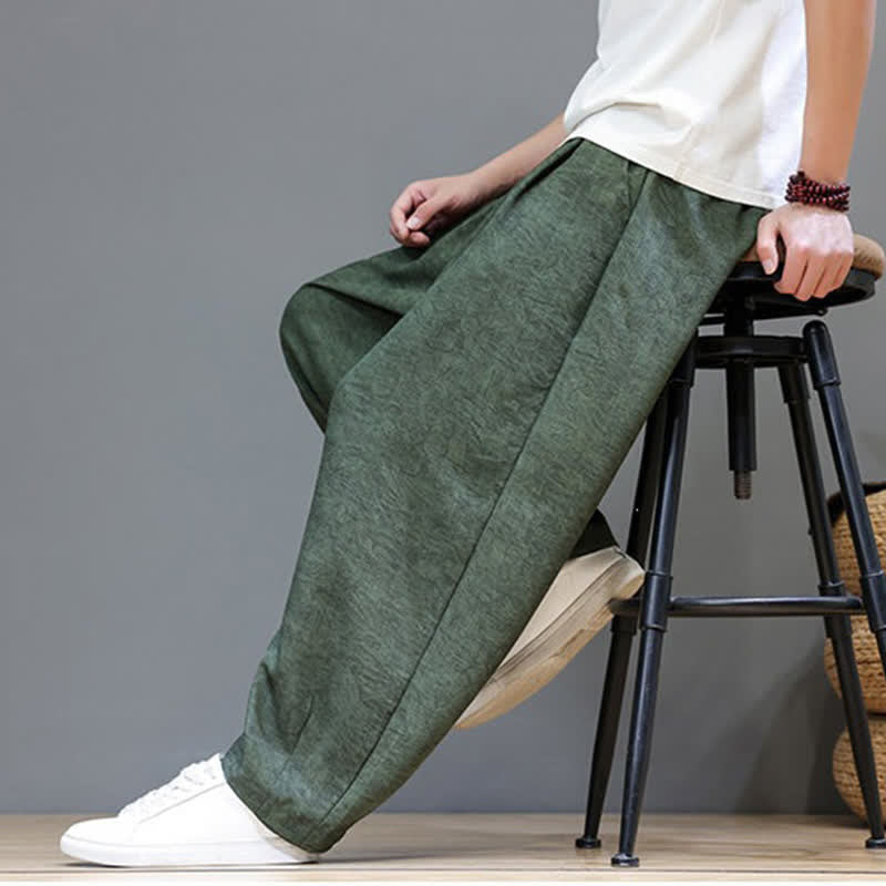 Buddha Stones Pantalones harem de verano para hombre, estilo bohemio, con cordón ajustable y estampado floral liso, con bolsillos. - image 8