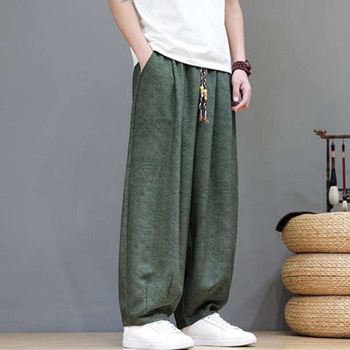 Buddha Stones Pantalones harem de verano para hombre, estilo bohemio, con cordón ajustable y estampado floral liso, con bolsillos. - image 5