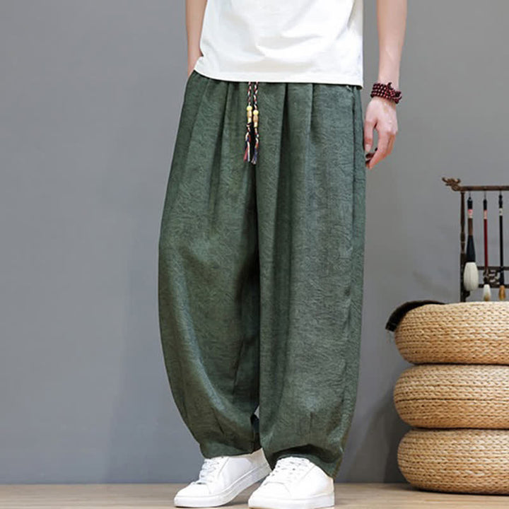 Buddha Stones Pantalones harem de verano para hombre, estilo bohemio, con cordón ajustable y estampado floral liso, con bolsillos. - image 6
