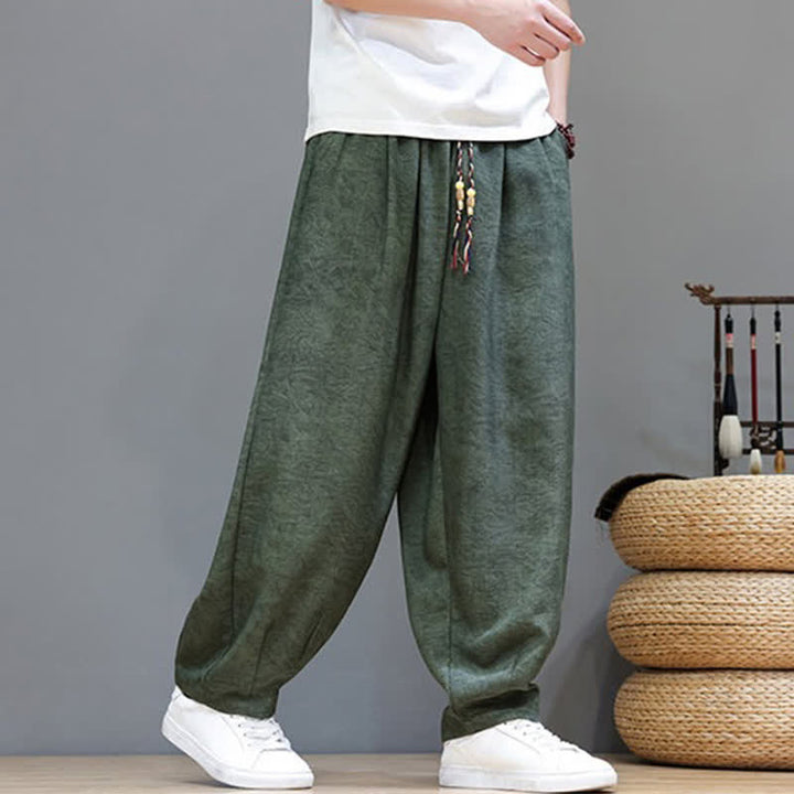 Buddha Stones Pantalones harem de verano para hombre, estilo bohemio, con cordón ajustable y estampado floral liso, con bolsillos. - image 7