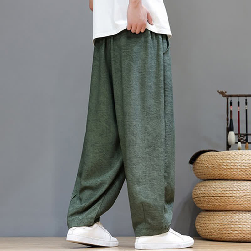 Buddha Stones Pantalones harem de verano para hombre, estilo bohemio, con cordón ajustable y estampado floral liso, con bolsillos. - image 4