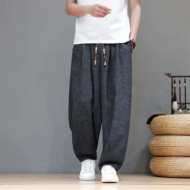 Buddha Stones Pantalones harem de verano para hombre, estilo bohemio, con cordón ajustable y estampado floral liso, con bolsillos. - image 10