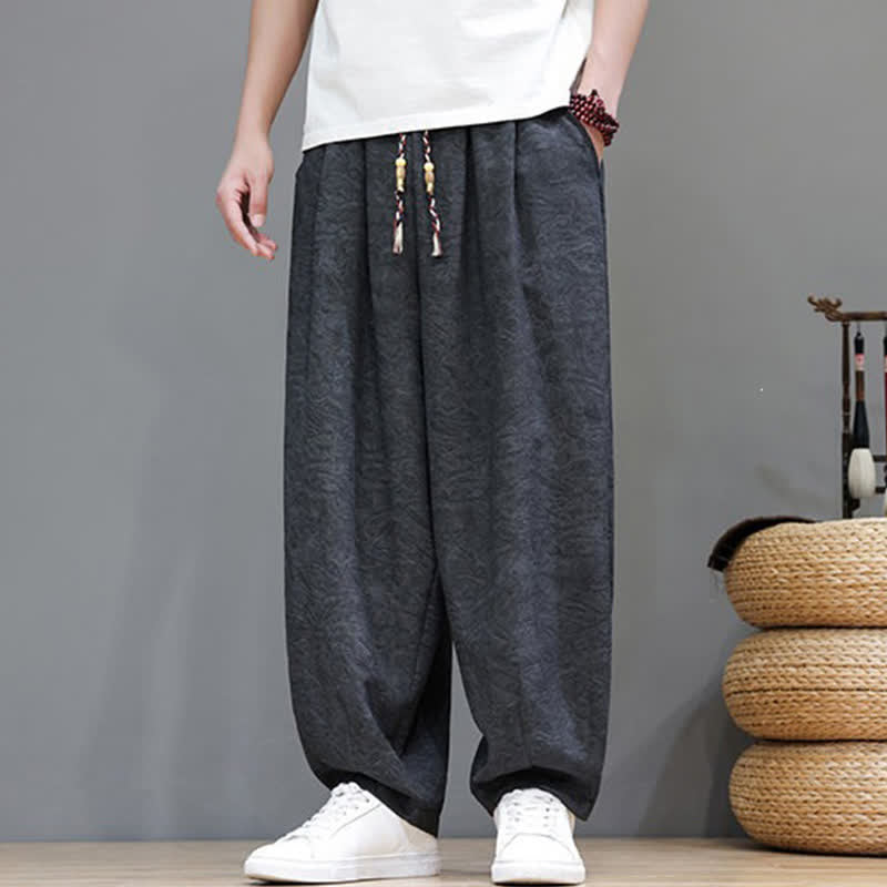 Buddha Stones Pantalones harem de verano para hombre, estilo bohemio, con cordón ajustable y estampado floral liso, con bolsillos. - image 12