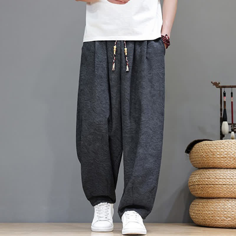 Buddha Stones Pantalones harem de verano para hombre, estilo bohemio, con cordón ajustable y estampado floral liso, con bolsillos. - image 11