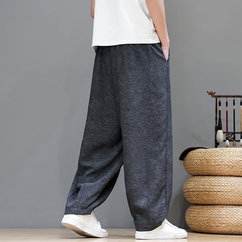 Buddha Stones Pantalones harem de verano para hombre, estilo bohemio, con cordón ajustable y estampado floral liso, con bolsillos. - image 14