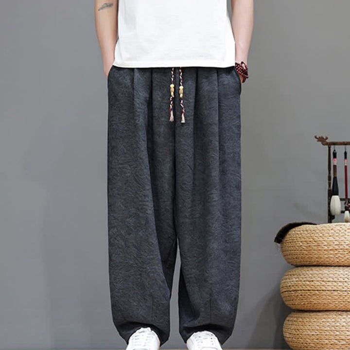 Buddha Stones Pantalones harem de verano para hombre, estilo bohemio, con cordón ajustable y estampado floral liso, con bolsillos. - image 13
