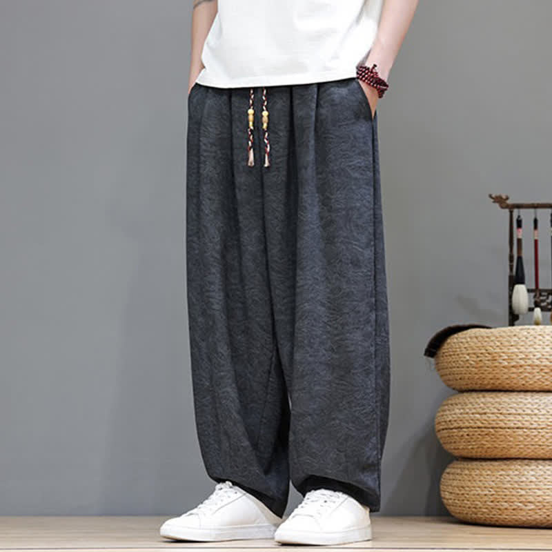 Buddha Stones Pantalones harem de verano para hombre, estilo bohemio, con cordón ajustable y estampado floral liso, con bolsillos. - image 16