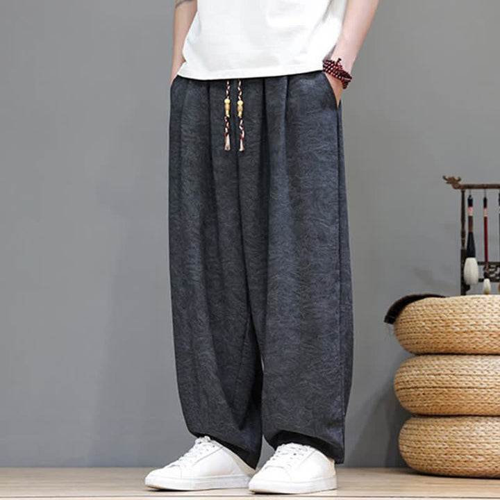 Buddha Stones Pantalones harem de verano para hombre, estilo bohemio, con cordón ajustable y estampado floral liso, con bolsillos. - image 16
