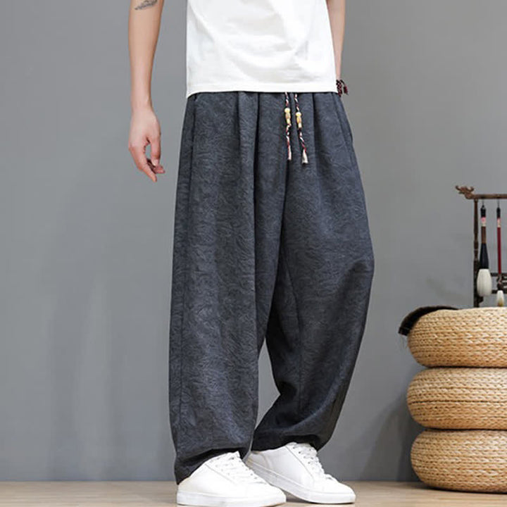 Buddha Stones Pantalones harem de verano para hombre, estilo bohemio, con cordón ajustable y estampado floral liso, con bolsillos. - image 15