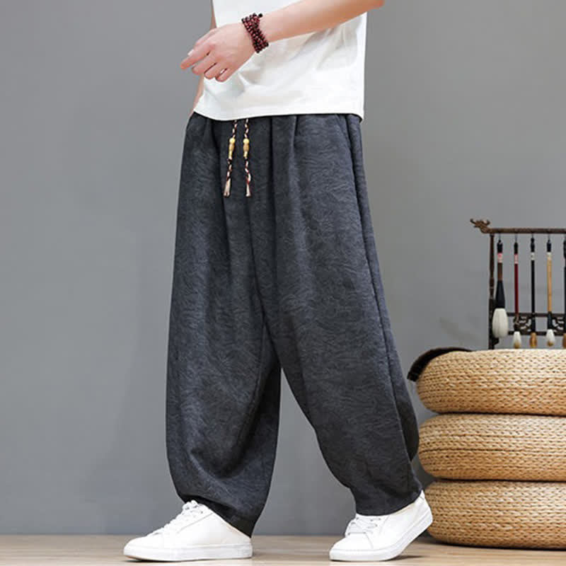 Buddha Stones Pantalones harem de verano para hombre, estilo bohemio, con cordón ajustable y estampado floral liso, con bolsillos. - image 17