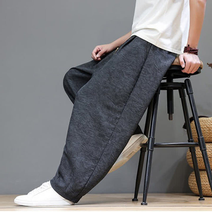 Buddha Stones Pantalones harem de verano para hombre, estilo bohemio, con cordón ajustable y estampado floral liso, con bolsillos. - image 18