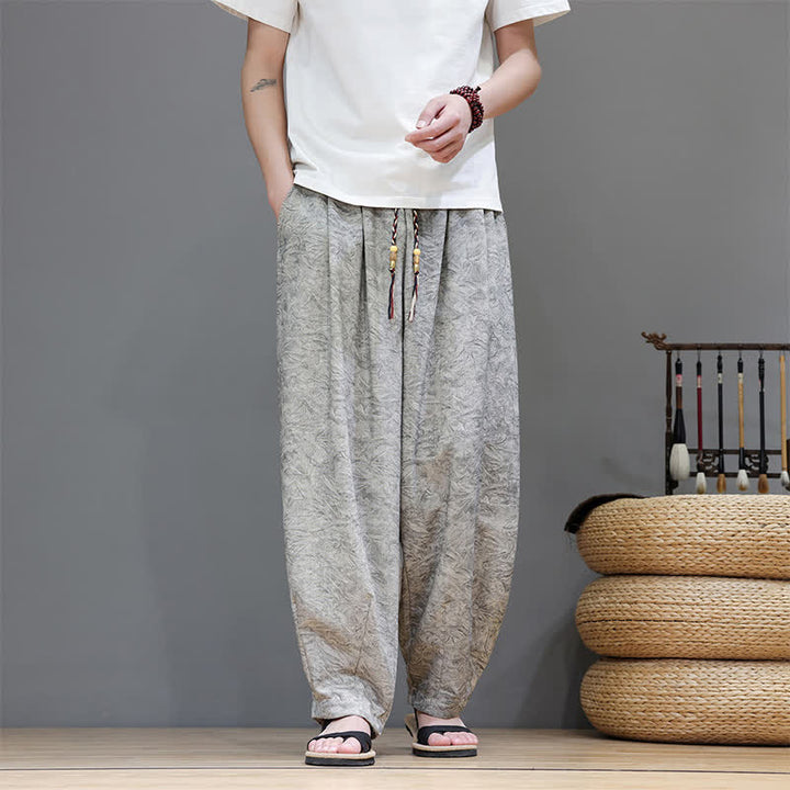 Buddha Stones Pantalones harem de verano para hombre, estilo bohemio, con cordón ajustable y estampado floral liso, con bolsillos. - Gris claro - US/UK/AU48, EU58 (6XL) - image 19