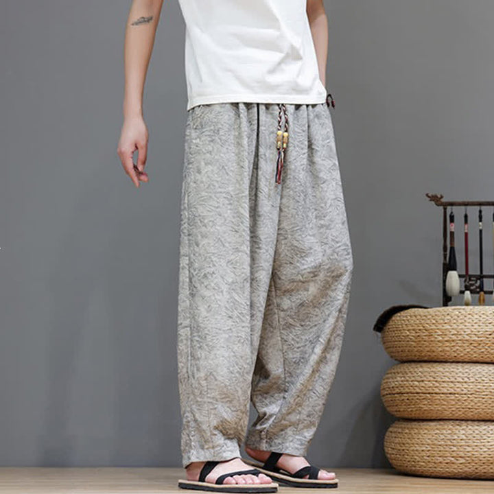 Buddha Stones Pantalones harem de verano para hombre, estilo bohemio, con cordón ajustable y estampado floral liso, con bolsillos. - image 20