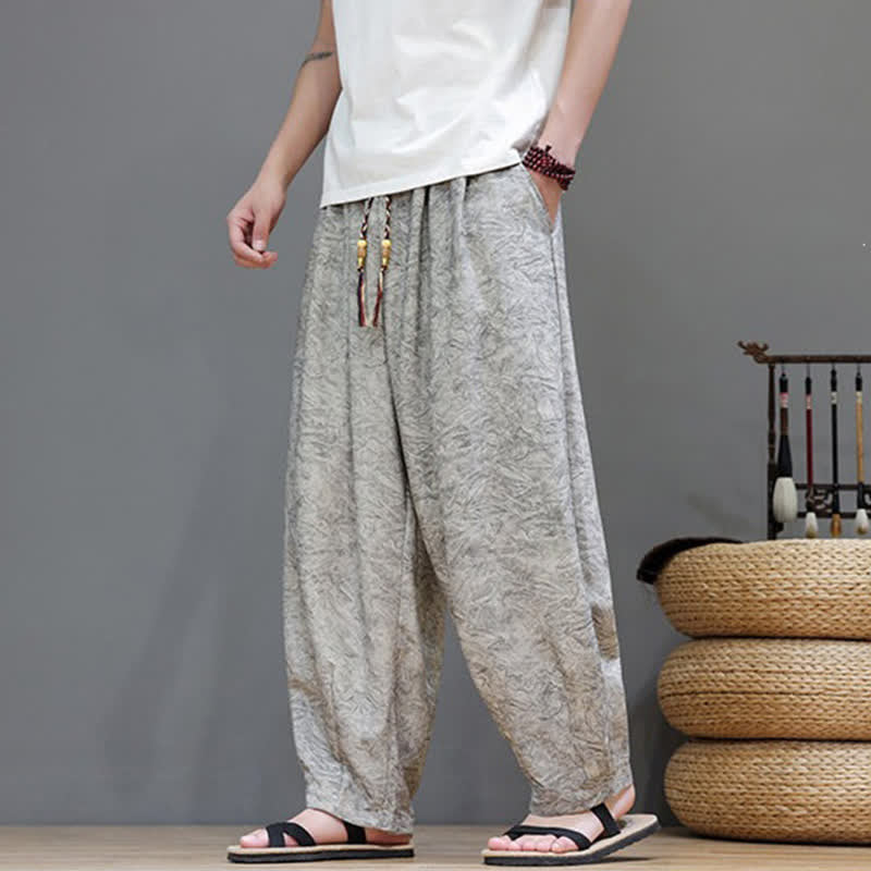 Buddha Stones Pantalones harem de verano para hombre, estilo bohemio, con cordón ajustable y estampado floral liso, con bolsillos. - image 22