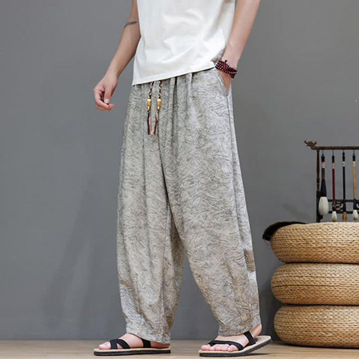 Buddha Stones Pantalones harem de verano para hombre, estilo bohemio, con cordón ajustable y estampado floral liso, con bolsillos. - image 22