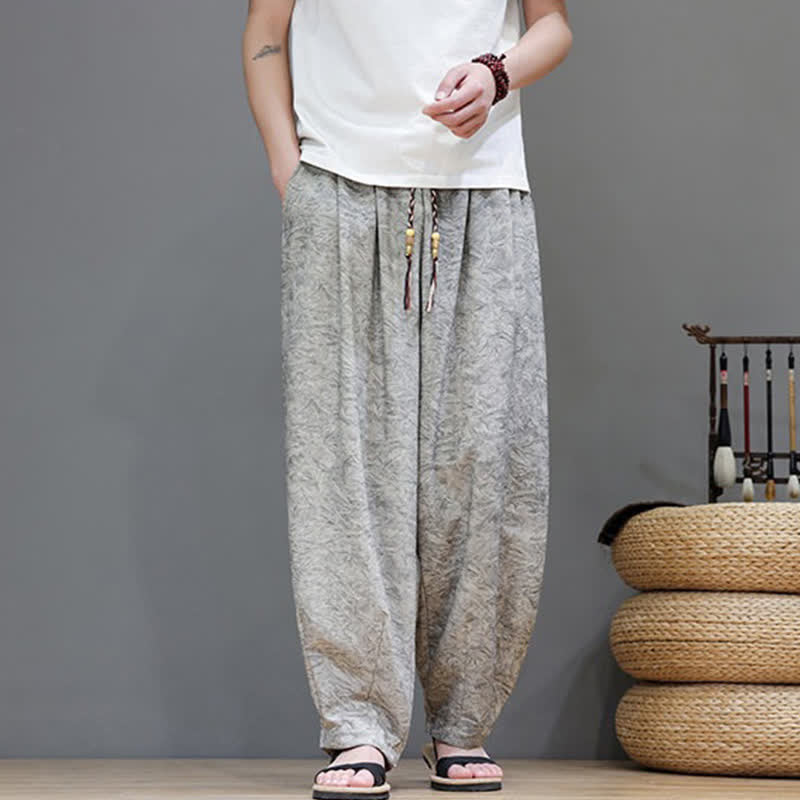 Buddha Stones Pantalones harem de verano para hombre, estilo bohemio, con cordón ajustable y estampado floral liso, con bolsillos. - image 21