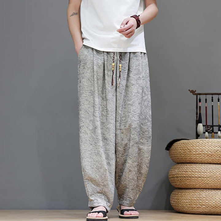 Buddha Stones Pantalones harem de verano para hombre, estilo bohemio, con cordón ajustable y estampado floral liso, con bolsillos. - image 21