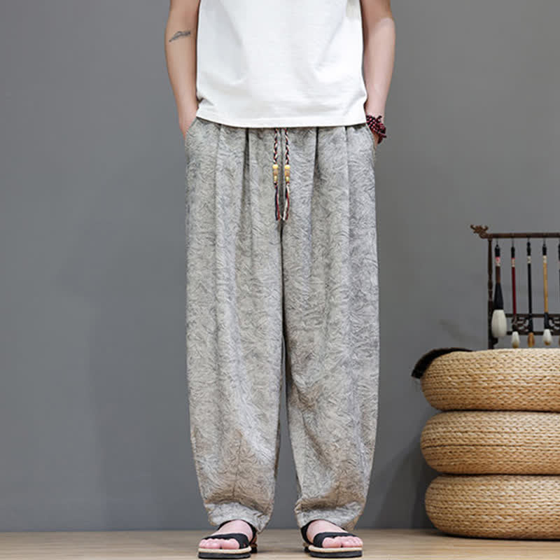 Buddha Stones Pantalones harem de verano para hombre, estilo bohemio, con cordón ajustable y estampado floral liso, con bolsillos. - image 24
