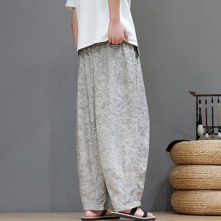 Buddha Stones Pantalones harem de verano para hombre, estilo bohemio, con cordón ajustable y estampado floral liso, con bolsillos. - image 23