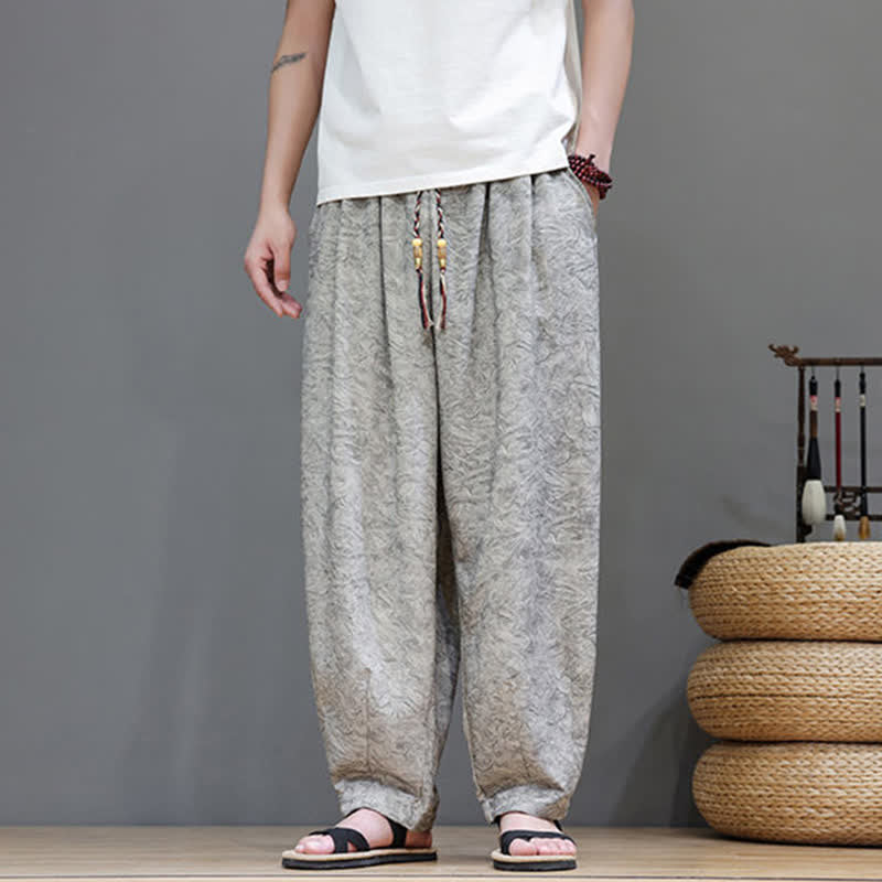 Buddha Stones Pantalones harem de verano para hombre, estilo bohemio, con cordón ajustable y estampado floral liso, con bolsillos. - image 26