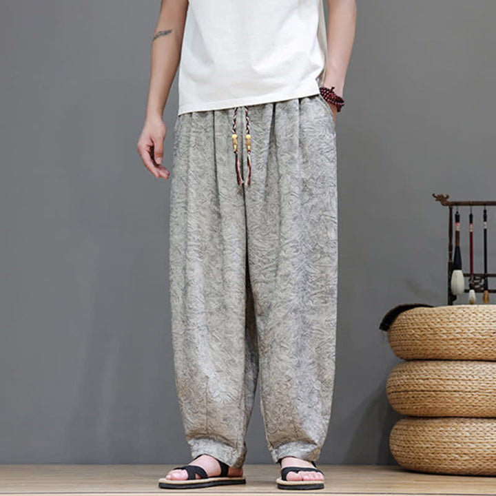 Buddha Stones Pantalones harem de verano para hombre, estilo bohemio, con cordón ajustable y estampado floral liso, con bolsillos. - image 26