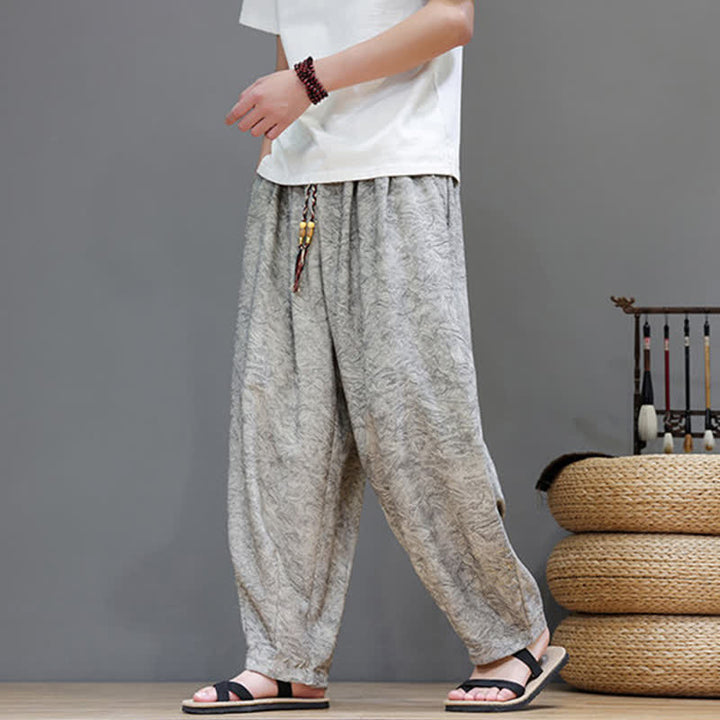 Buddha Stones Pantalones harem de verano para hombre, estilo bohemio, con cordón ajustable y estampado floral liso, con bolsillos. - image 25