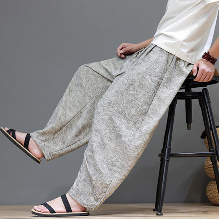 Buddha Stones Pantalones harem de verano para hombre, estilo bohemio, con cordón ajustable y estampado floral liso, con bolsillos. - image 30