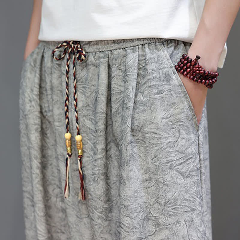 Buddha Stones Pantalones harem de verano para hombre, estilo bohemio, con cordón ajustable y estampado floral liso, con bolsillos. - image 32