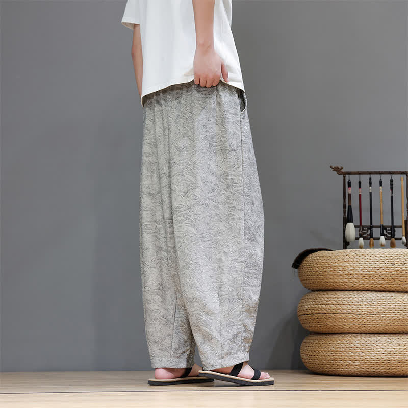 Buddha Stones Pantalones harem de verano para hombre, estilo bohemio, con cordón ajustable y estampado floral liso, con bolsillos. - image 27