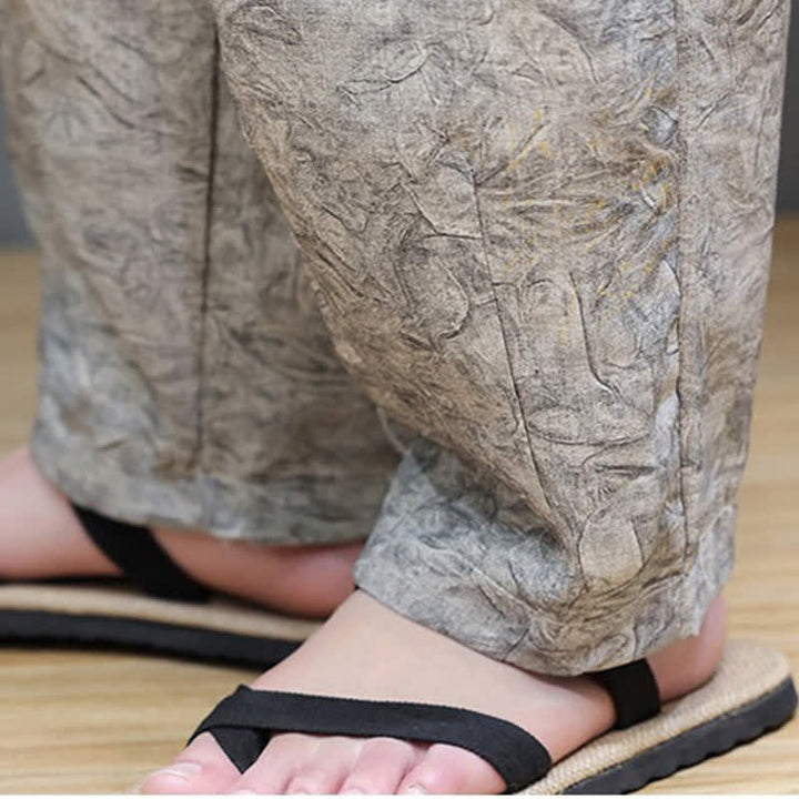 Buddha Stones Pantalones harem de verano para hombre, estilo bohemio, con cordón ajustable y estampado floral liso, con bolsillos. - image 34
