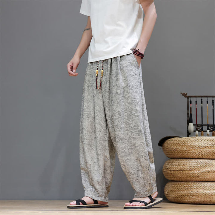 Buddha Stones Pantalones harem de verano para hombre, estilo bohemio, con cordón ajustable y estampado floral liso, con bolsillos. - image 28