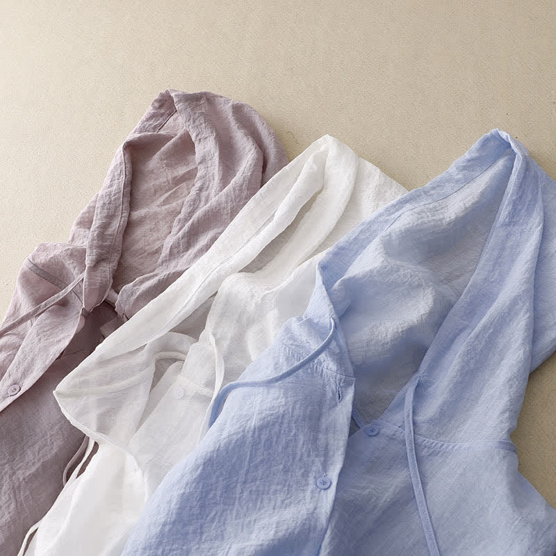 Buddha Stones Camisas de manga larga con capucha y cordón ajustable para mujer, estilo casual de verano. - image 23