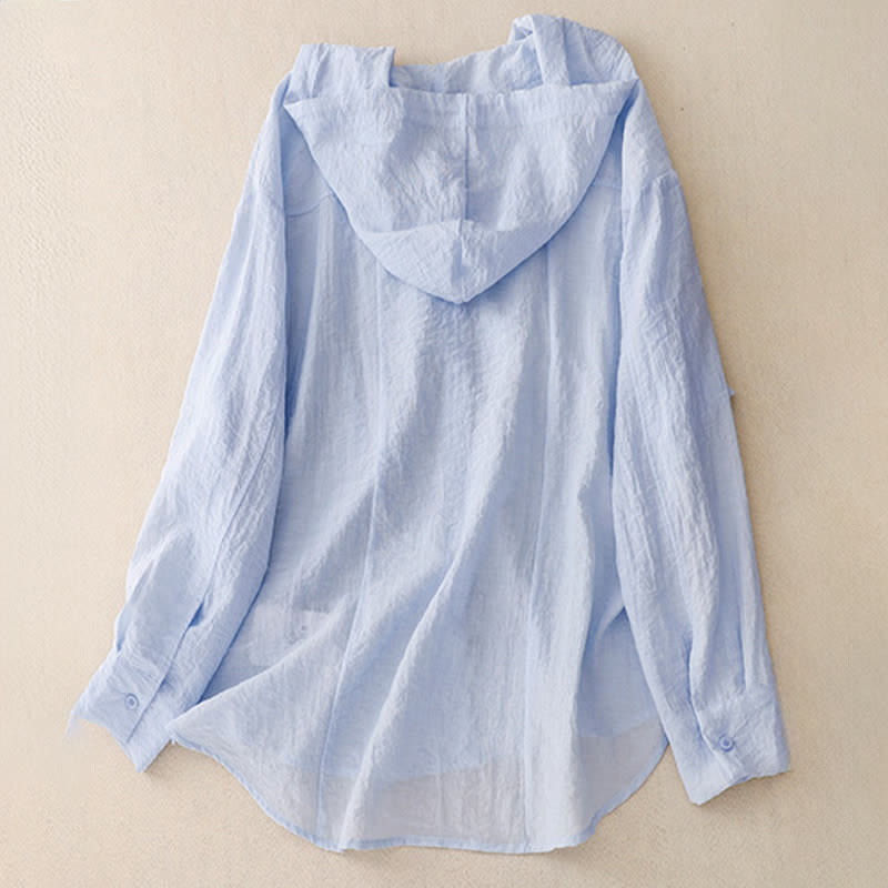 Buddha Stones Camisas de manga larga con capucha y cordón ajustable para mujer, estilo casual de verano. - image 1
